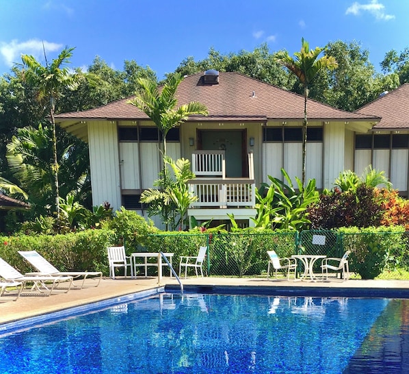 The comfortable abode of the "Hala Hale" is just above the inviting pool.