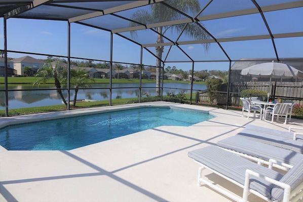 Extra large lakeside pool deck
