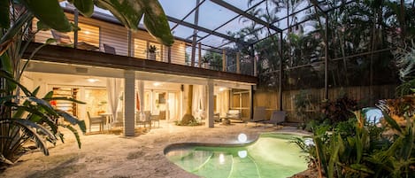 Outdoor Areas - View of main house from Bungalow.  Upstairs level is Master bedroom with private terrace.