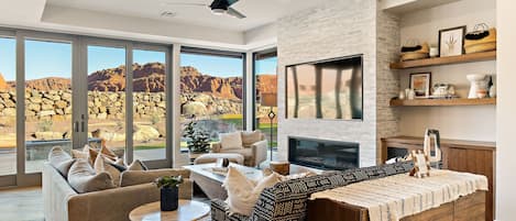 Living Room with TV and Fire Place