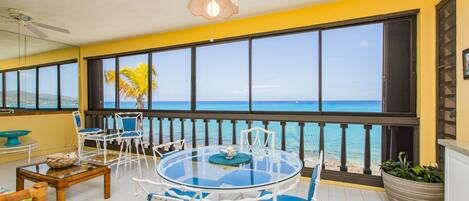 Condo private balcony with 180 degree view of the Caribbean Sea