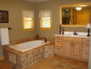 Master bath with jetted tub and heated floors...yes, bearly rustic :-)