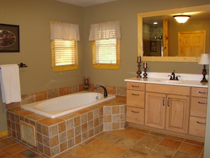 Master bath with jetted tub and heated floors...yes, bearly rustic :-)