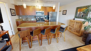 With the feeling of the Hawaiian type wood, this condo is always getting upgrades and is the largest in the building