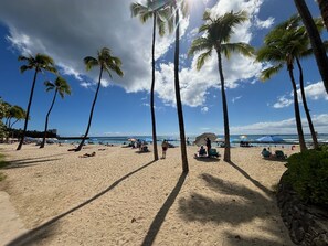 Waikiki Beach, this actual photo was taken 1 block from our condo
