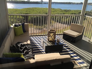 Patio and views of the waterway and dolphins