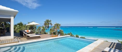 Beachfront infinity pool with 50 mile view.