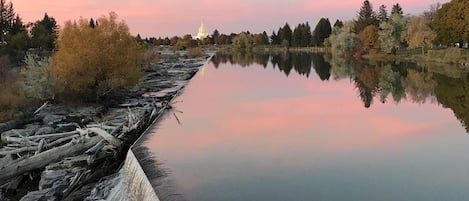 View of the Idaho Falls and the Great Snake River.  Downtown greenbelt area.