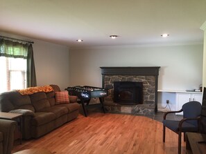 Fire place converted to wood pellets for those cooler PA evenings 