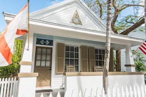 The covered front porch is the ideal place to relax