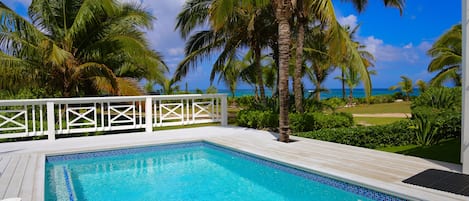 Welcome to Alfred House!  This is our heated ocean-view pool, steps from the beach.