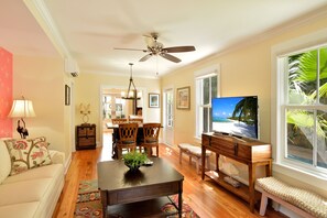 The open great room with sofa sleeper