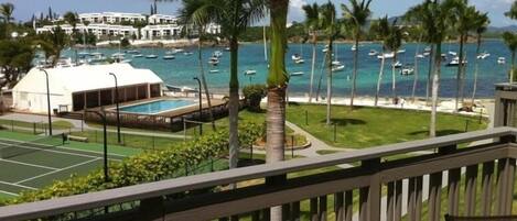 View of Cowpet Bay from the covered balcony of the Anchorage Condominium