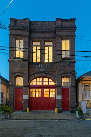 The firehouse at night