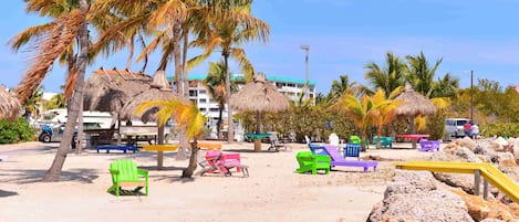 Upper Beach area is made of man-made crushed coral and overlooks Atlantic Ocean.