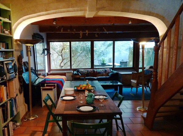 Dining area and sliding windows