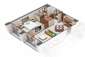 Floor layout for 1-bedroom suite.