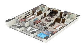 Floor layout for 2-bedroom suite.