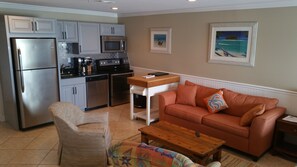 Full Living room with foldout sofa, and 2 chairs