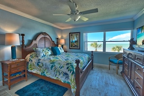 Master bedroom with new beautyrest pillow top mattress ocean view