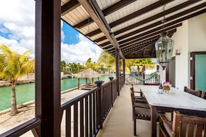 The spacious terrace overlooking the lagoon.