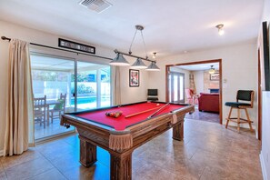 Pool table to bar area - sofa sleeper