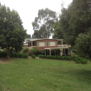 Side view of house overlooks the Wombat forest from the rear deck