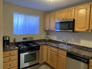 Kitchen with stainless steel appliances/ coffee maker-blender-toaster-etc!