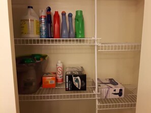 Bathroom closet with supplies 