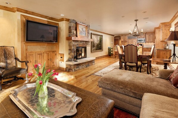 Comfortable Living Room with Fireplace and open floor plan.