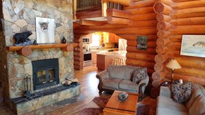Spacious Great Room with wood burning fireplace