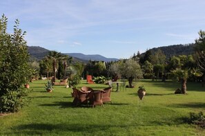 Unser mediterraner Garten lädt zum Relaxen ein.