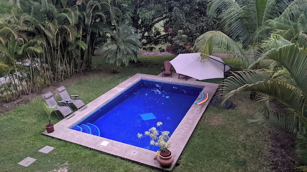 View of pool from upper balcony - Two master bedrooms up, one master down 