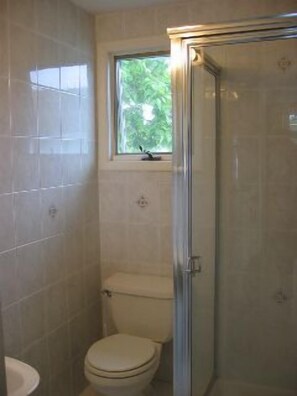 Beautiful new bathroom ,shower with pedistal sink