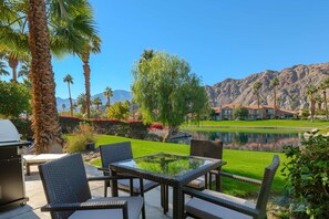 Outdoor Patio with seating for dining and gas BBQ