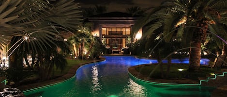 Oasis Back Courtyard at night