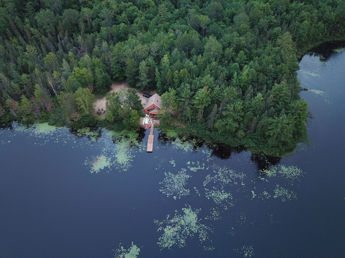 Rustic cabin on lake near Pictured Rocks, fishing, island, canoe, boats