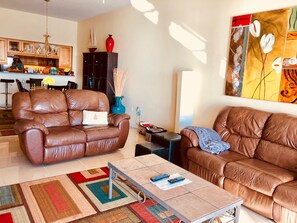 living room with a fabulous view of the water 