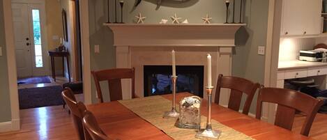 Dining (showing front door and foyer on the left and desk area on the right)