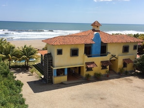 Aerial View of home, pool and Pochomil beach from the private parking area