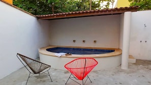 Designer plunge pool (UVheated) in our private courtyard, the heart of the house