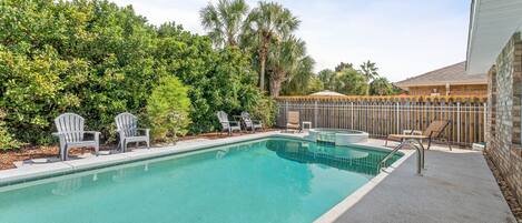 Private enclosed backyard with pool, spa, and grill! Spa is NOT a jacuzzi.