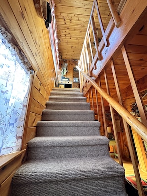 Newly carpeted stairs.