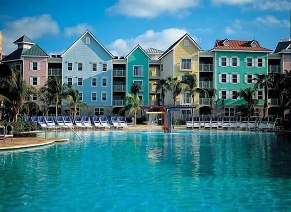 Harborside at the Atlantis styled as a Caribbean village