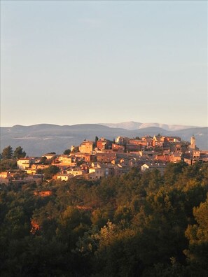 Roussillon, with Mont Ventoux in the background. Our house is in the middle.