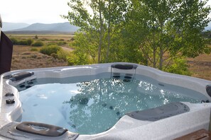 Enjoy the 7 person private hot tub.  Each seat has different jets.