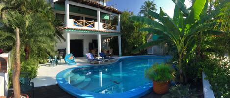 Private oasis.
View from the palapa of the beautiful pool and patio area. 