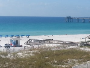 View from unit 403...Beautiful white sand beach with crystal clear water.