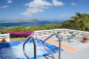 The seven person spa offers magnificent views and sunsets