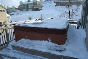 Enjoy the Hot Tub while overlooking Bear Mountain. Just brush off the snow!